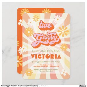 Retro Hippie 70's 60's Two Groovy Birthday Party Invitation