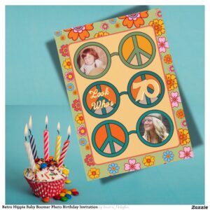 Retro Hippie Baby Boomer Photo Birthday Invitation
