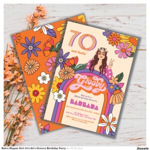 Retro Hippie Girl 70's 60's Groovy Birthday Party Invitation