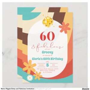 Retro Hippie Sixty and Fabulous Invitation
