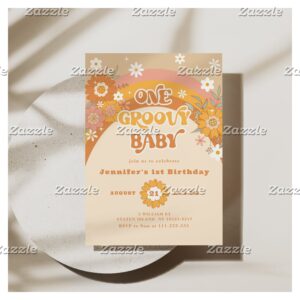 Retro One groovy baby birthday Invitation