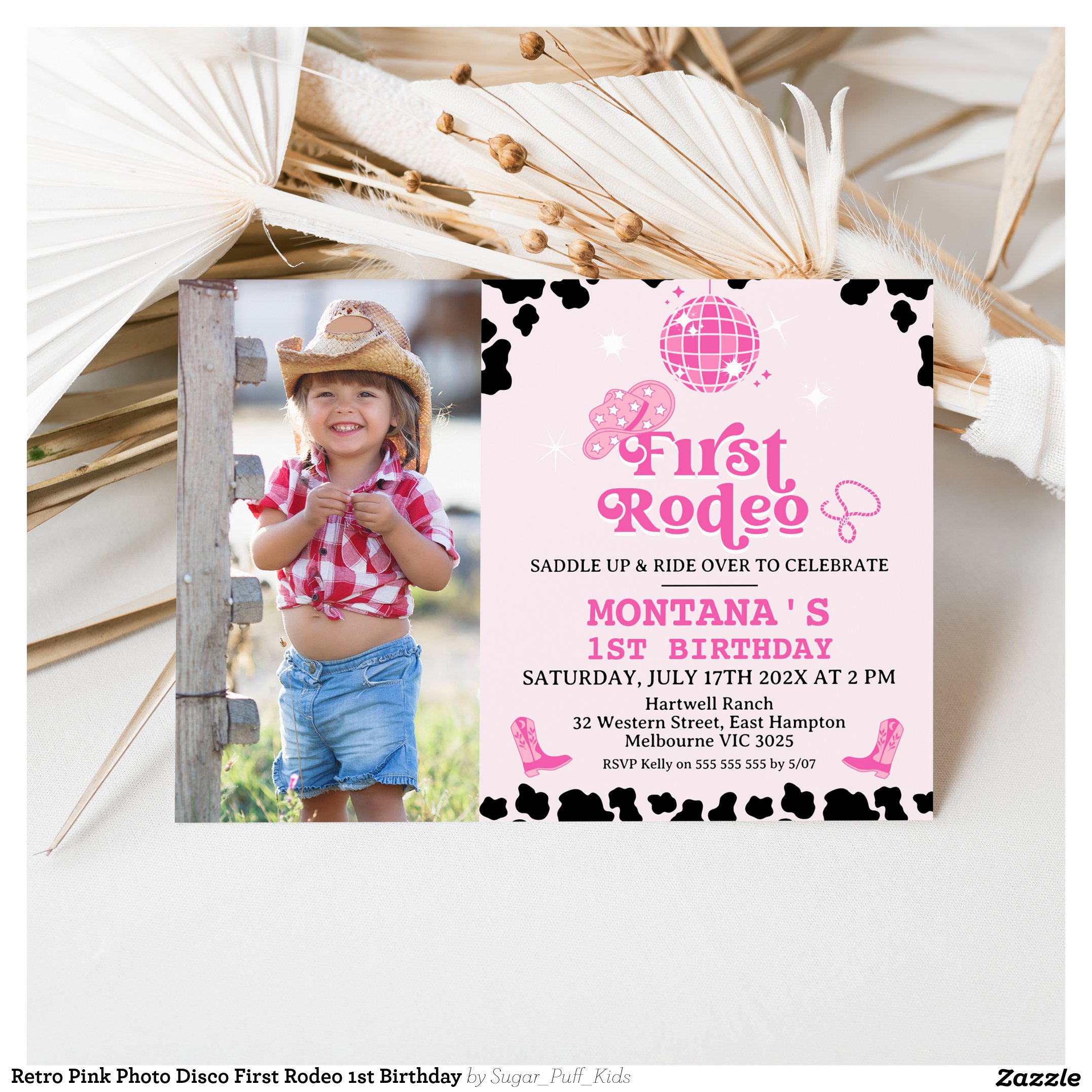 Retro Pink Photo Disco First Rodeo 1st Birthday Invitation