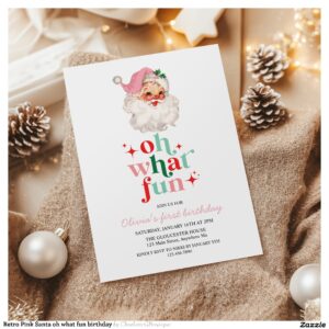 Retro Pink Santa oh what fun birthday Invitation