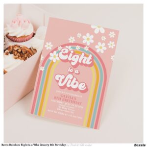 Retro Rainbow Eight is a Vibe Groovy 8th Birthday Invitation