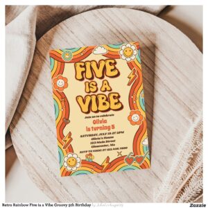 Retro Rainbow Five is a Vibe Groovy 5th Birthday Invitation