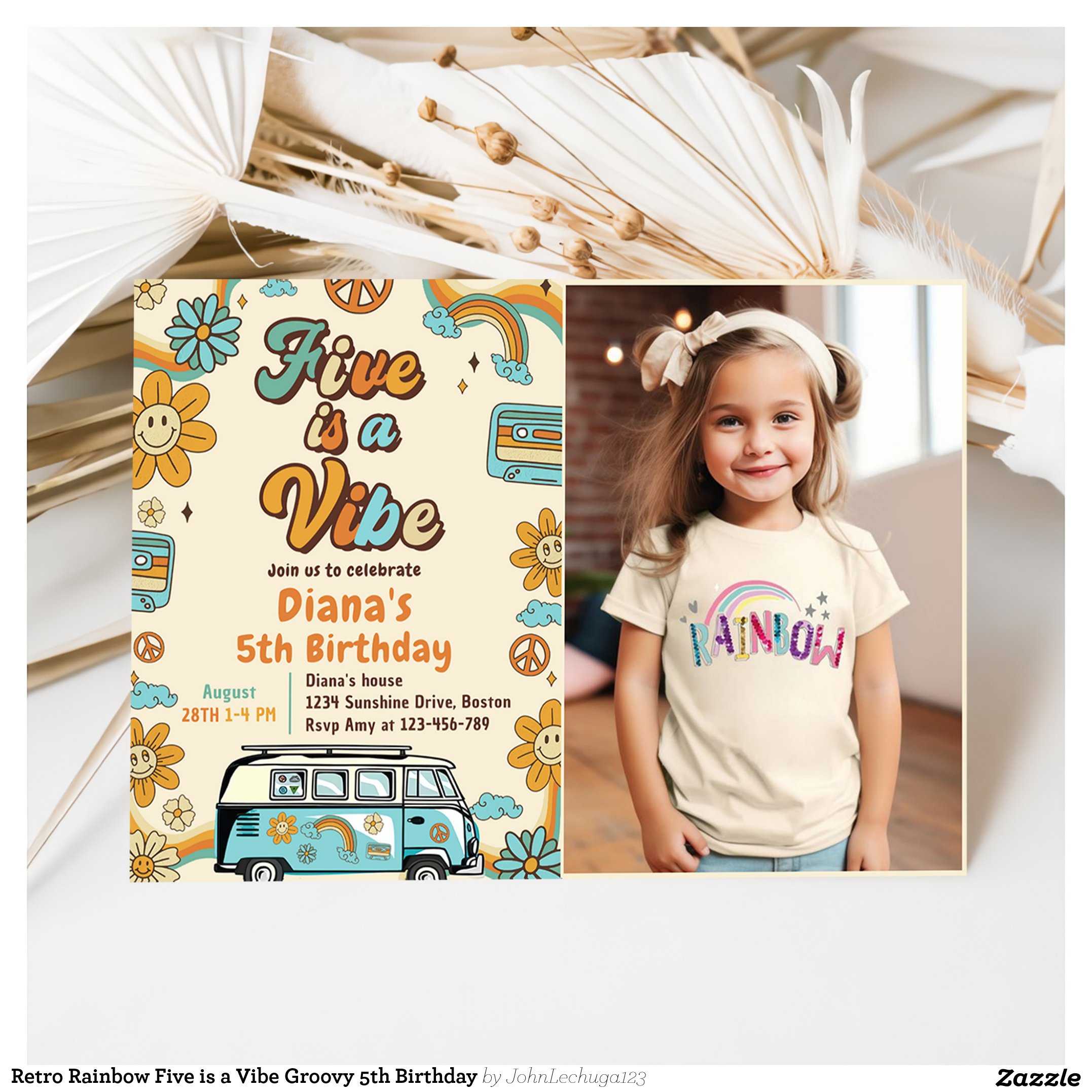 Retro Rainbow Five is a Vibe Groovy 5th Birthday Invitation