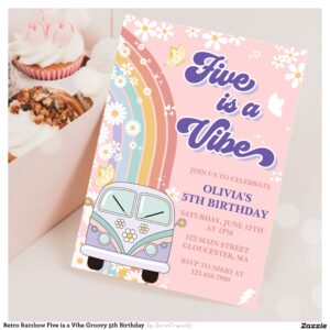Retro Rainbow Five is a Vibe Groovy 5th Birthday Invitation