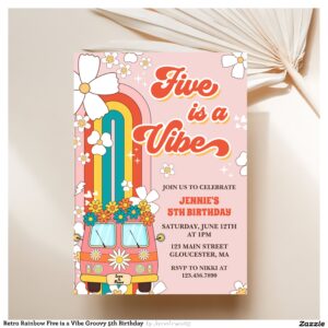 Retro Rainbow Five is a Vibe Groovy 5th Birthday Invitation