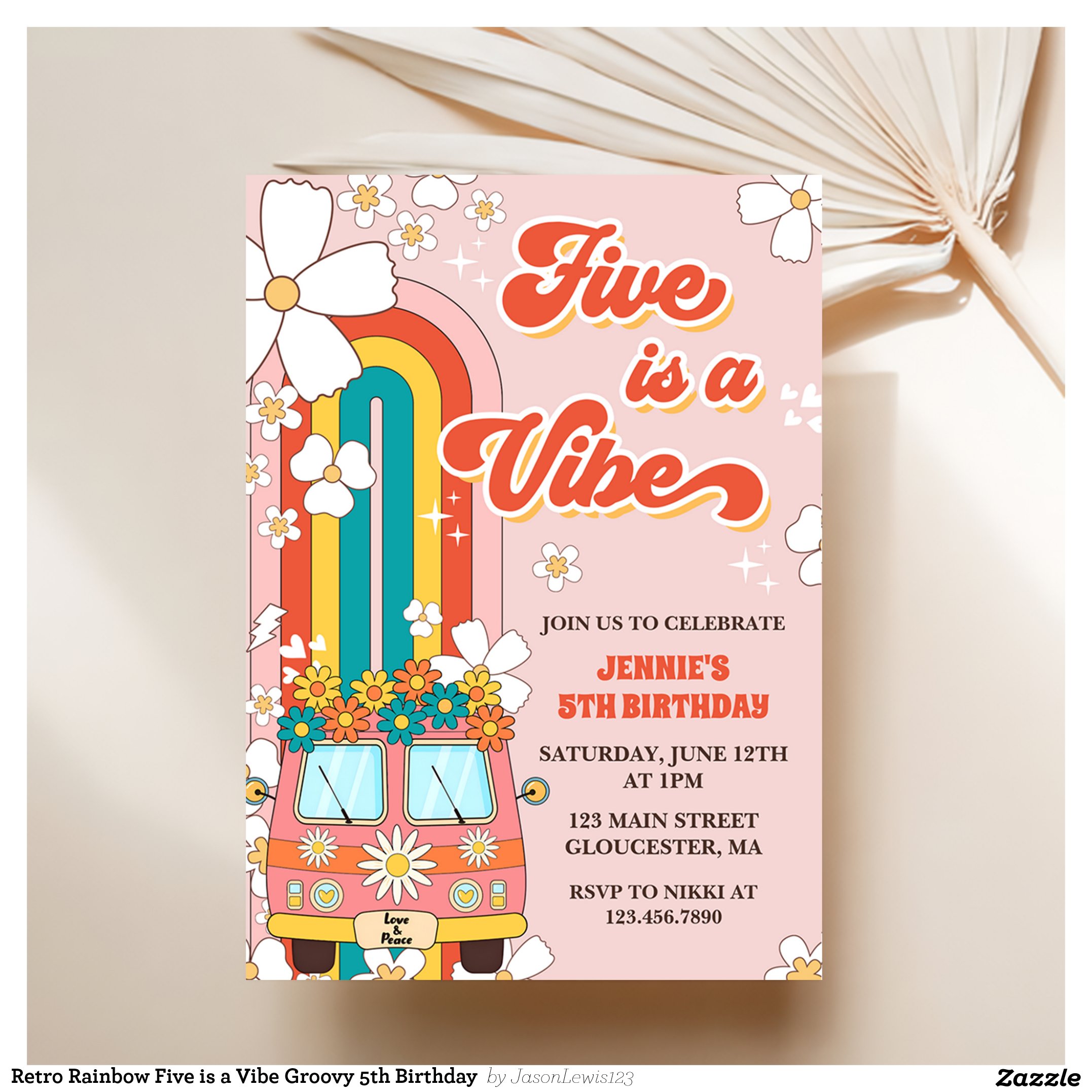 Retro Rainbow Five is a Vibe Groovy 5th Birthday Invitation