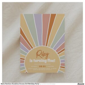 Retro Rainbow Sunshine Groovy Girl Birthday Party Invitation