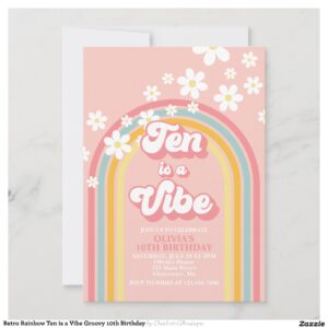 Retro Rainbow Ten is a Vibe Groovy 10th Birthday Invitation