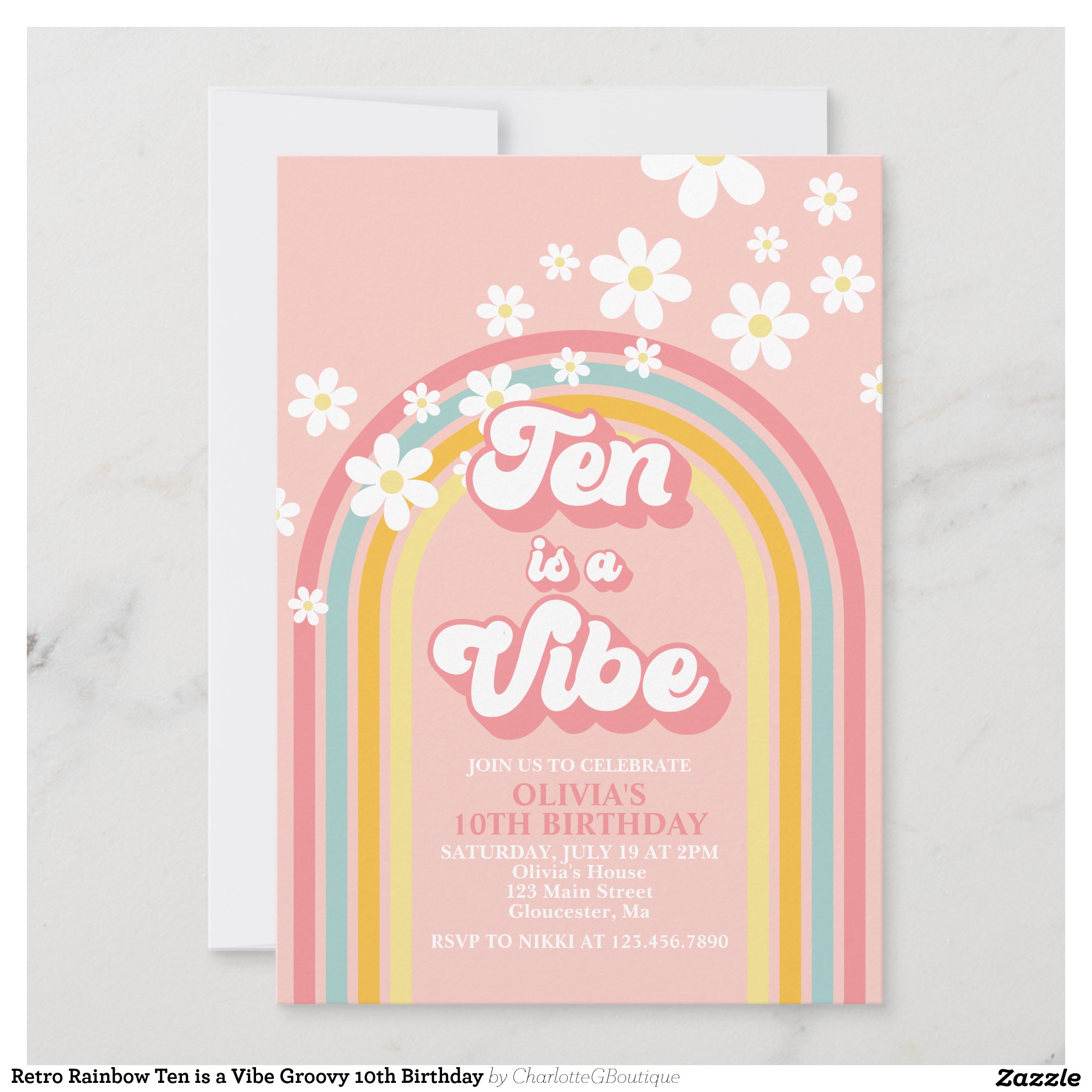 Retro Rainbow Ten is a Vibe Groovy 10th Birthday Invitation