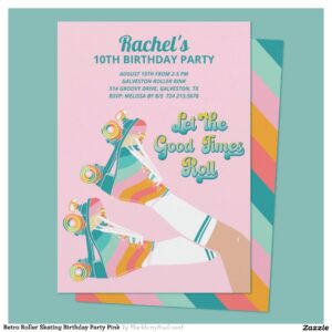Retro Roller Skating Birthday Party Pink Invitation