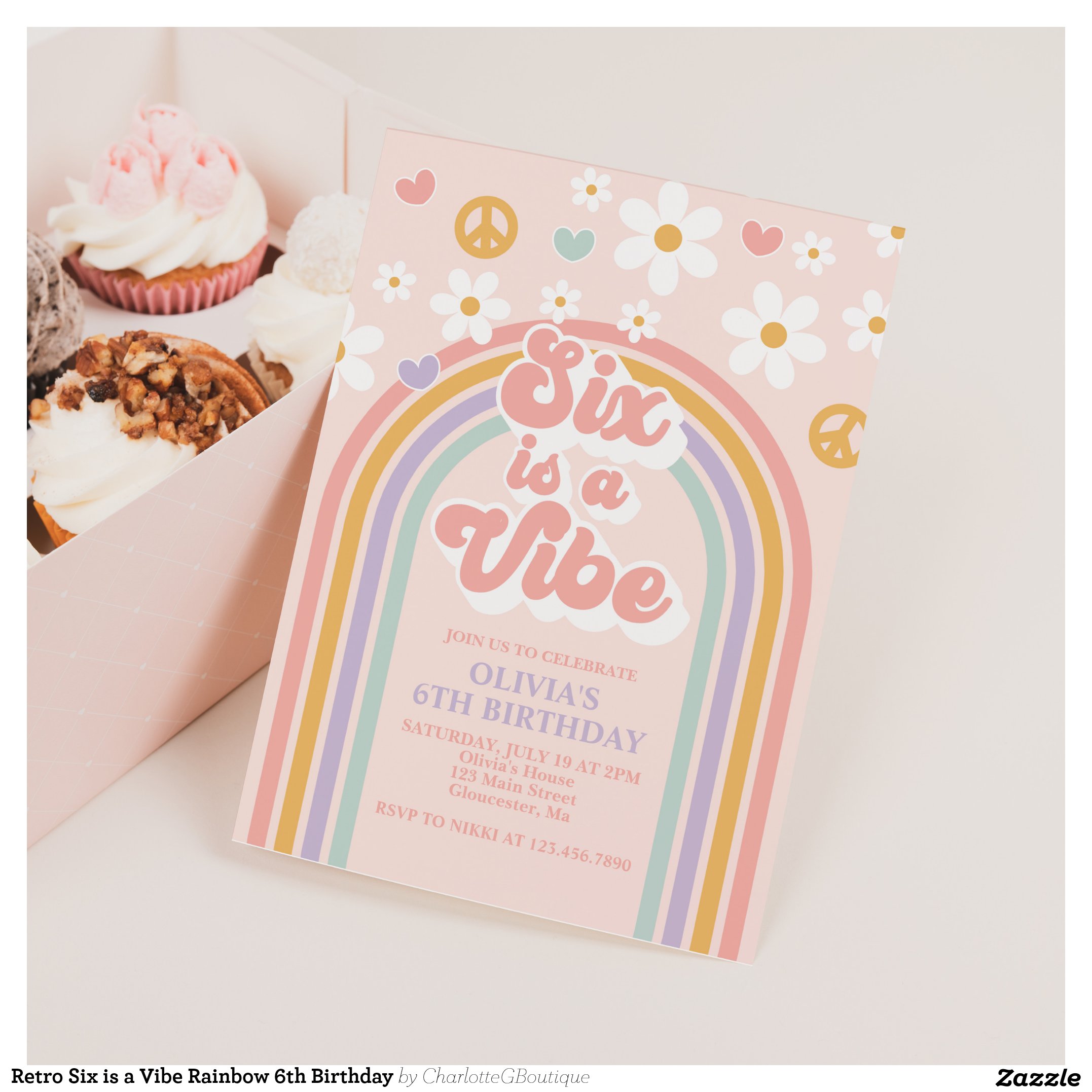 Retro Six is a Vibe Rainbow 6th Birthday Invitation