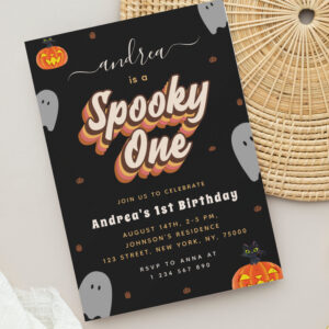 Retro Spooky One 1st Halloween Birthday Party Invitation