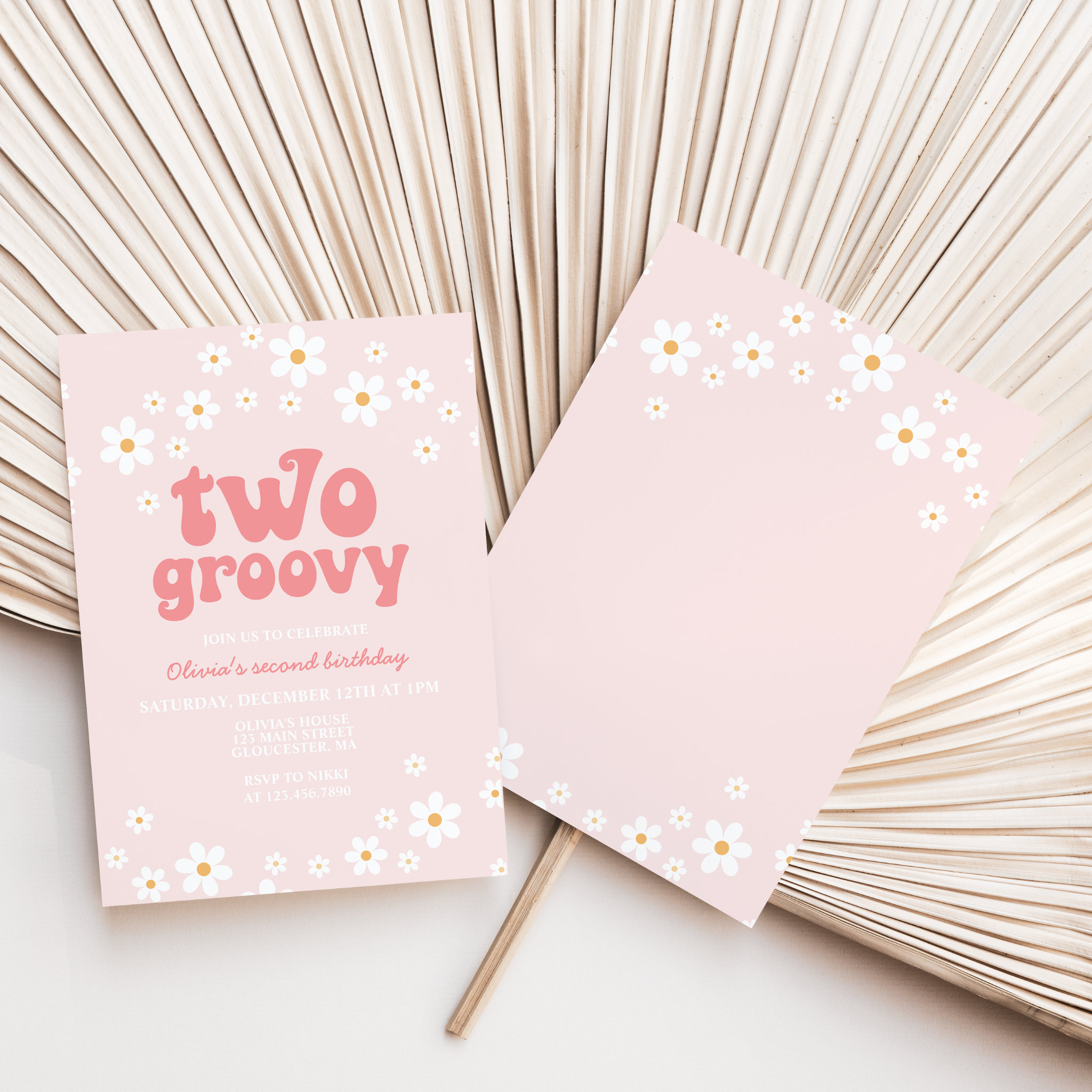 Retro Two Groovy daisy boho floral second birthday Invitation