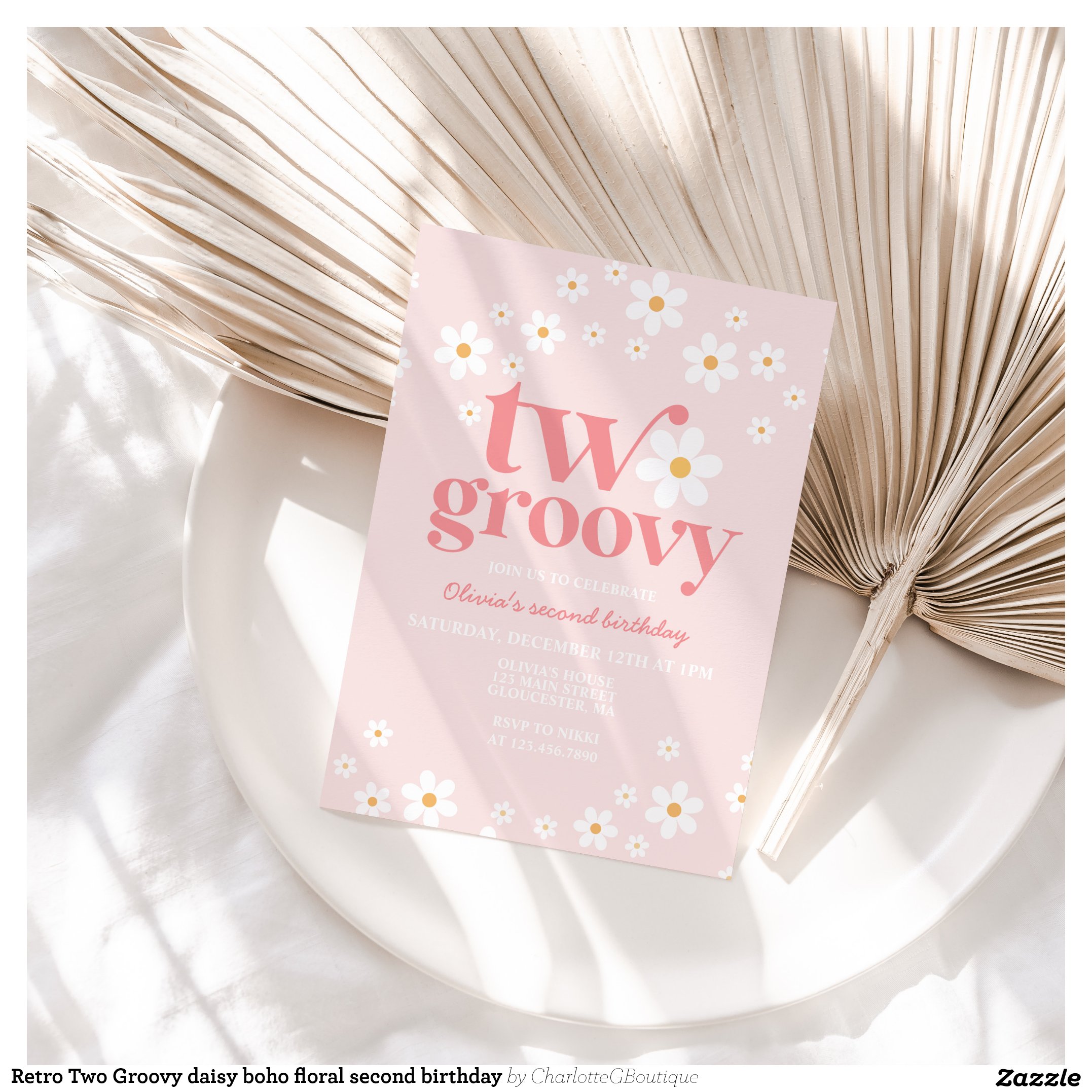 Retro Two Groovy daisy boho floral second birthday Invitation