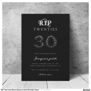 RIP Twenties Black Balloons 30th Birthday Party Invitation