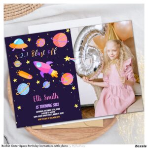 Rocket Outer Space Birthday Invitations with photo