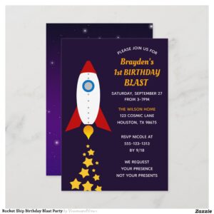 Rocket Ship Birthday Blast Party Invitation