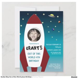 Rocket Ship Out of this World photo Birthday Invitation