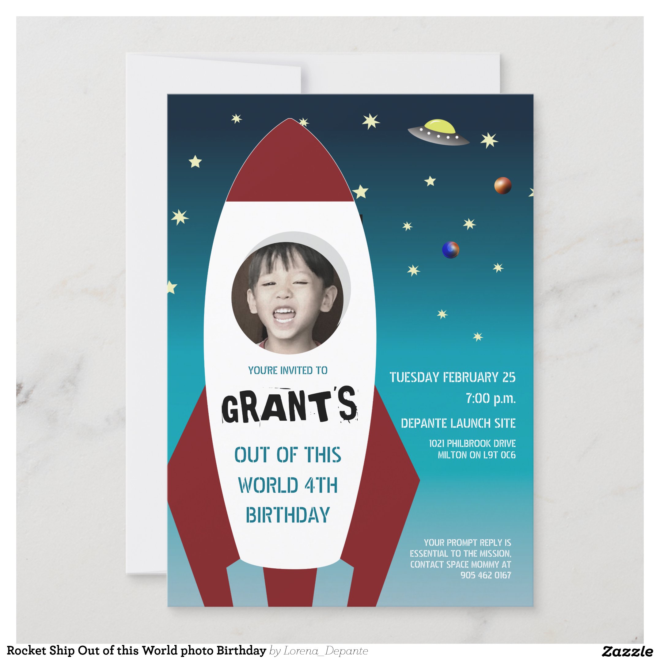 Rocket Ship Out of this World photo Birthday Invitation
