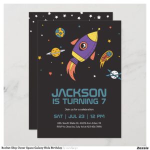 Rocket Ship Outer Space Galaxy Kids Birthday Invitation