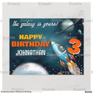 Rocketship Space Adventure Birthday Postcard