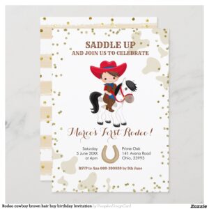 Rodeo cowboy brown hair boy birthday Invitation