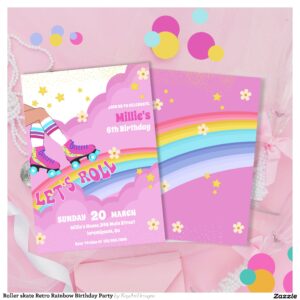 Roller skate Retro Rainbow Birthday Party Invitation