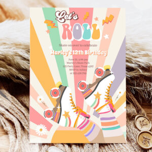 Roller Skate Skating Retro Groovy Birthday Party I Invitation