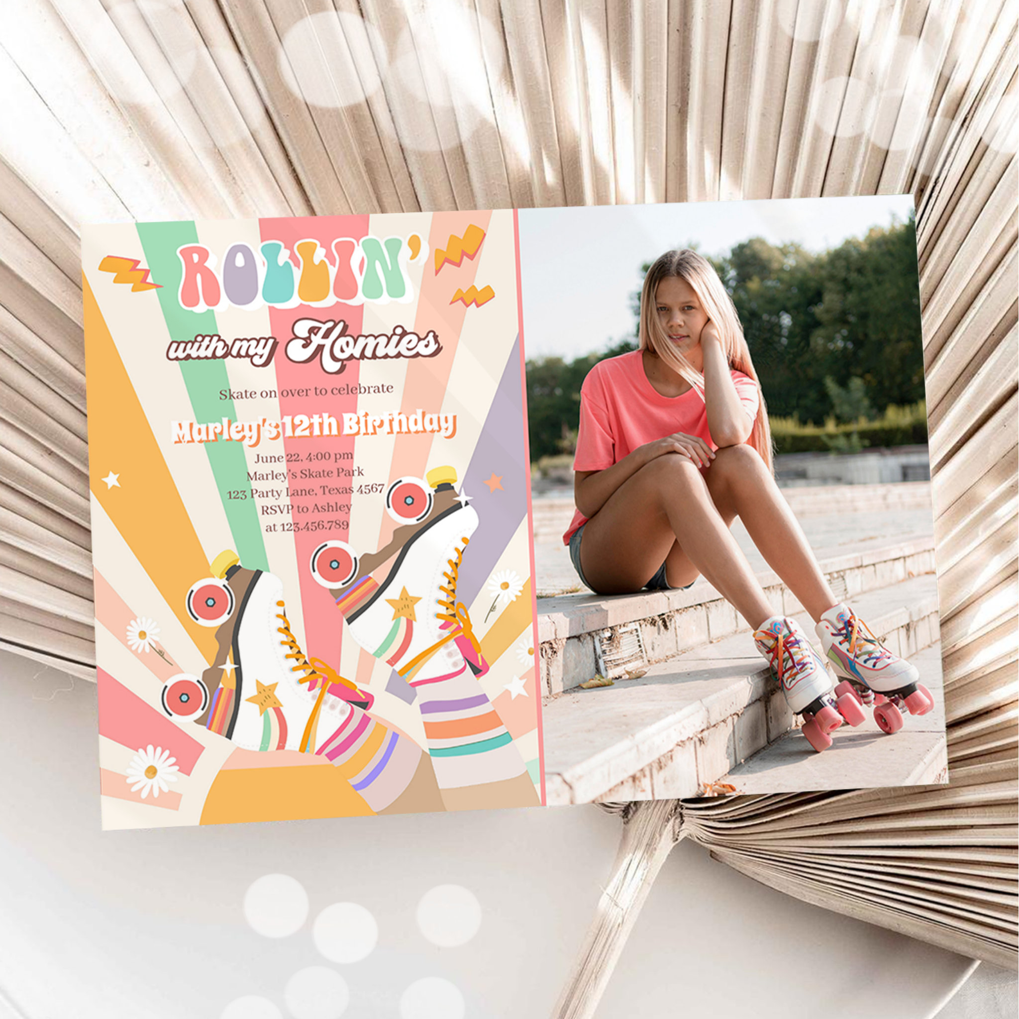 Roller Skate Skating Retro Groovy Birthday Party I Invitation