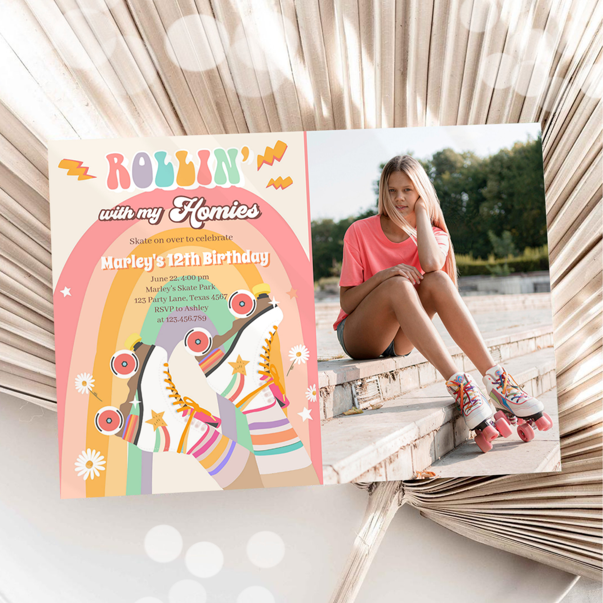 Roller Skate Skating Retro Groovy Birthday Party I Invitation