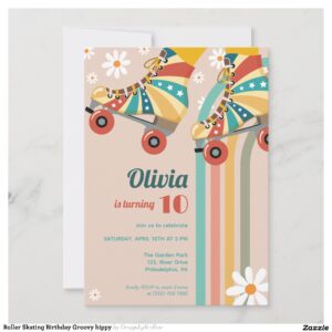 Roller Skating Birthday Groovy hippy Invitation
