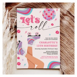 Roller Skating Birthday Invitation Groovy Rainbow