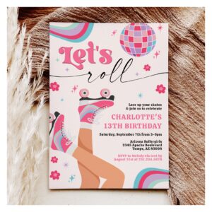 Roller Skating Birthday Invitation Groovy Rainbow
