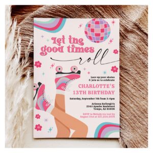 Roller Skating Birthday Invitation Retro Rainbow