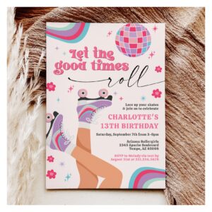 Roller Skating Birthday Invitation Retro Rainbow