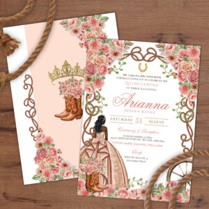 Rose Gold Blush Western Charra Rustic Quincea?era Invitation