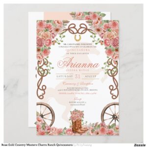 Rose Gold Country Western Charro Ranch Quinceanera Invitation