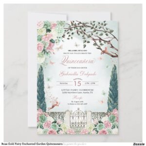 Rose Gold Fairy Enchanted Garden Quinceanera Invitation