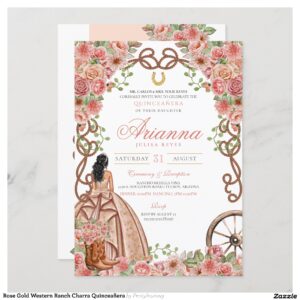Rose Gold Western Ranch Charra Quincea?era Invitation