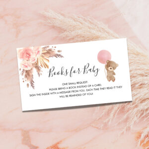 Rose pampas teddy girl baby shower book request enclosure card
