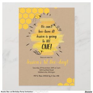 Rustic Bee 1st Birthday Party Invitation