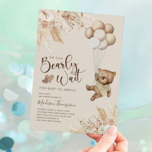 Rustic Boho Teddy Bear Baby Shower Invitation