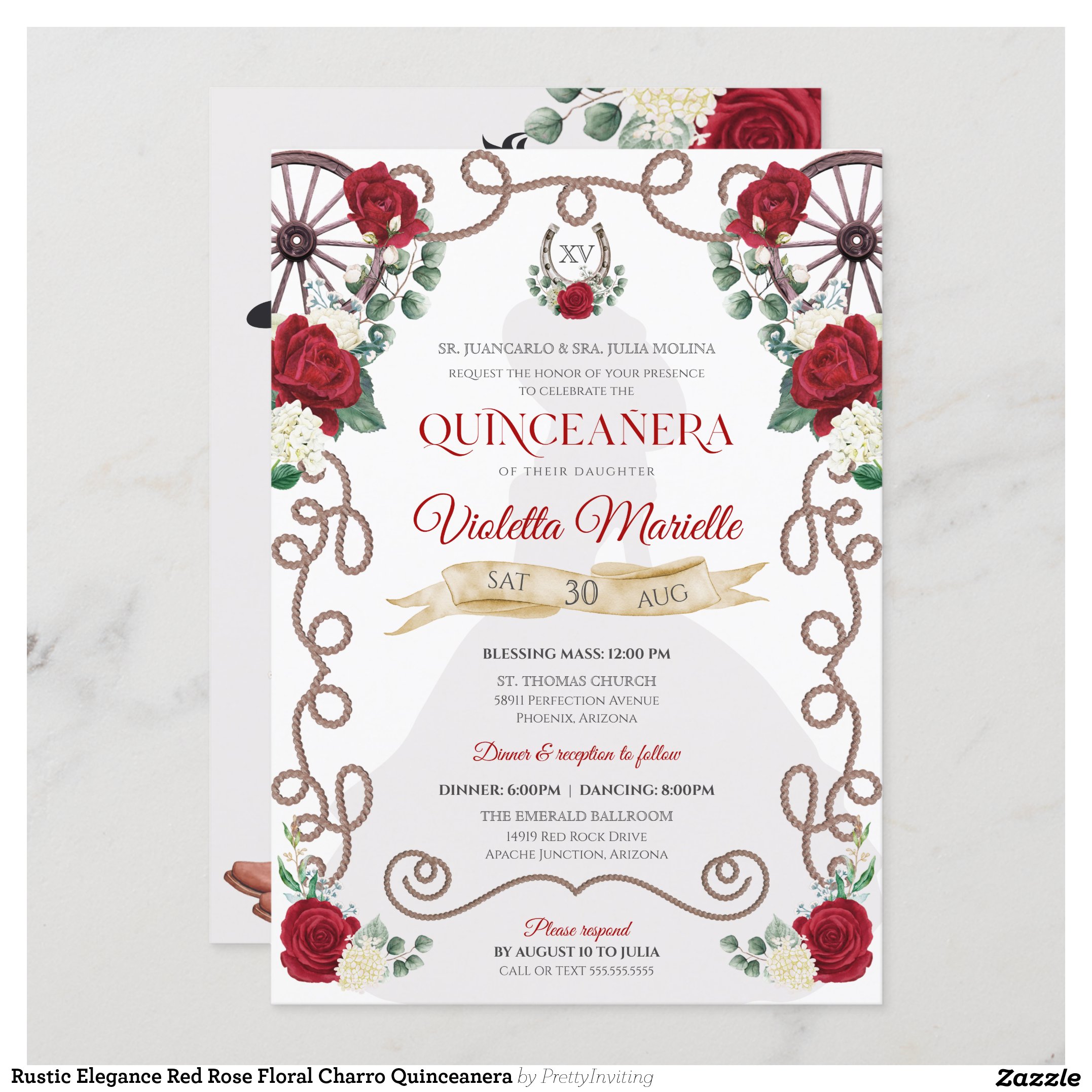 Rustic Elegance Red Rose Floral Charro Quinceanera Invitation