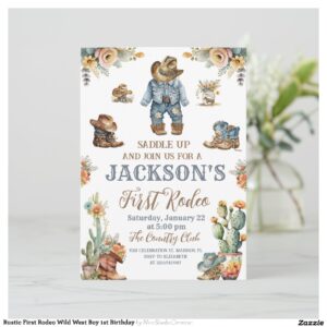 Rustic First Rodeo Wild West Boy 1st Birthday Invitation