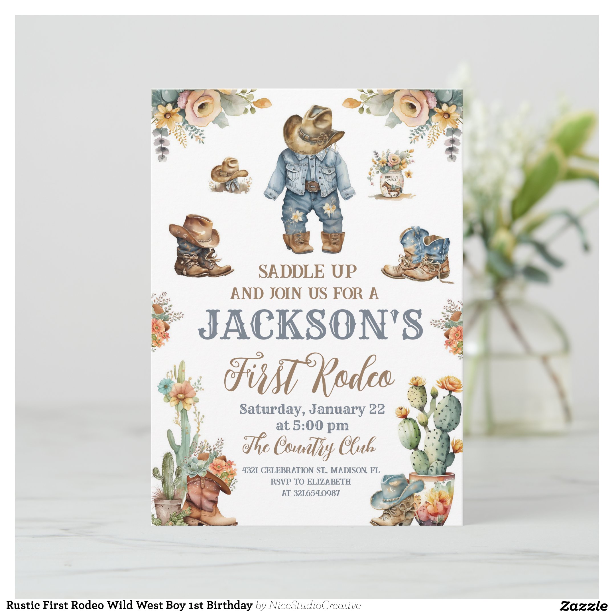 Rustic First Rodeo Wild West Boy 1st Birthday Invitation