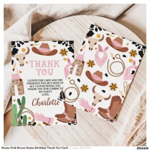 Rustic Pink Brown Rodeo Birthday Thank You Card
