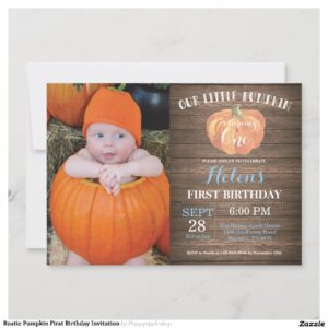 Rustic Pumpkin First Birthday Invitation